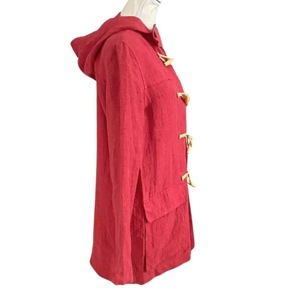 AGNES B PARIS RED LINEN HOODED TOGGLE CLOSURE BLOUSE TOP - 6 - Picture 3 of 12